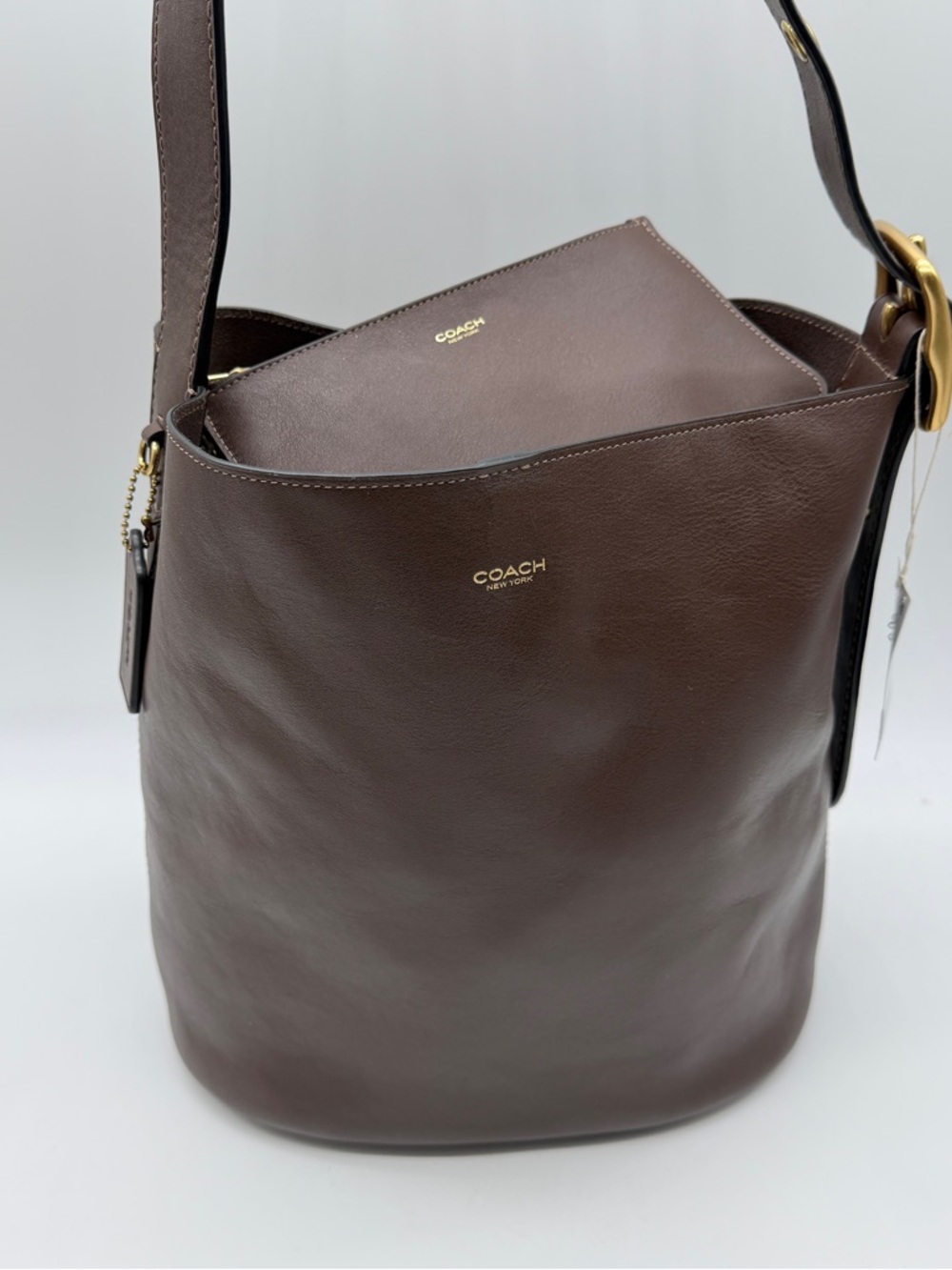 COACH Bleecker leather large women's bucket shoulder bag + pouch - Maple/Brown - Picture 10 of 15